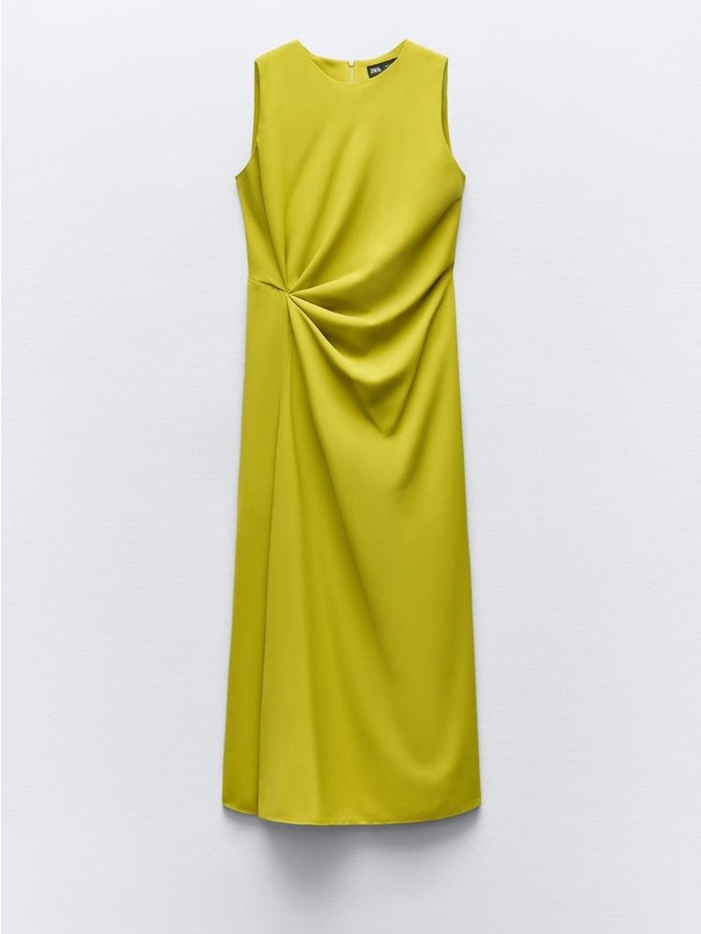 ZARA WOMAN SIDE RUCHED MIDI DRESS MUSTARD LIME| SS24 2900/571 - Picture 3 of 13